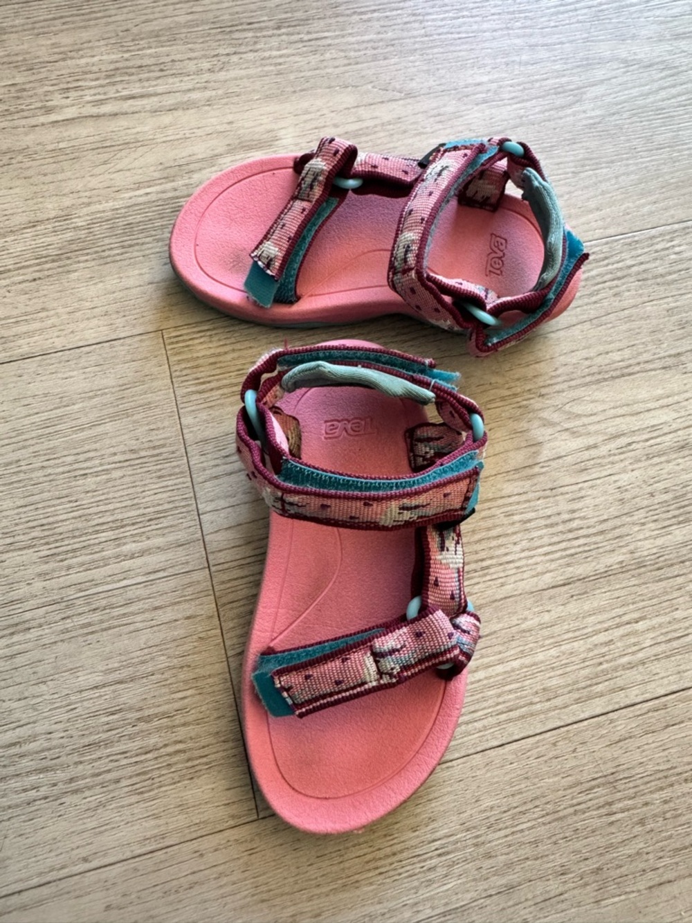 Teva Kids Coral Pink Sandals with Teal Accents - Picture 5 of 6
